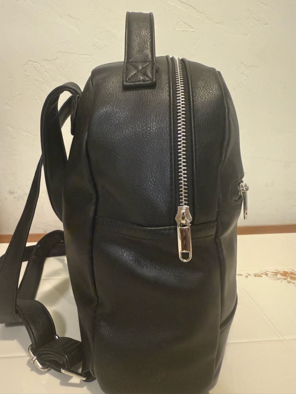 Women’s Black Leather Backpack - Minimalist Everyday Carry